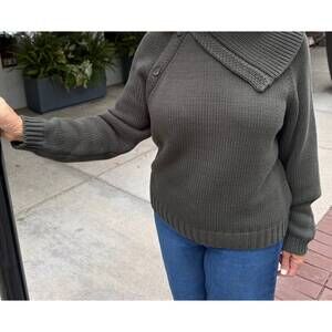 NEW REPEAT CASHMERE asymmetrical button detail sweater in khaki